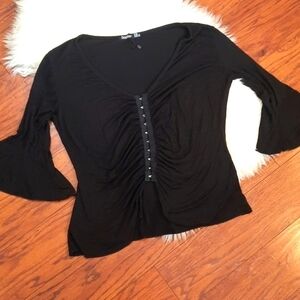 Boohoo Clasp front Belle Sleeve Ruched Blouse